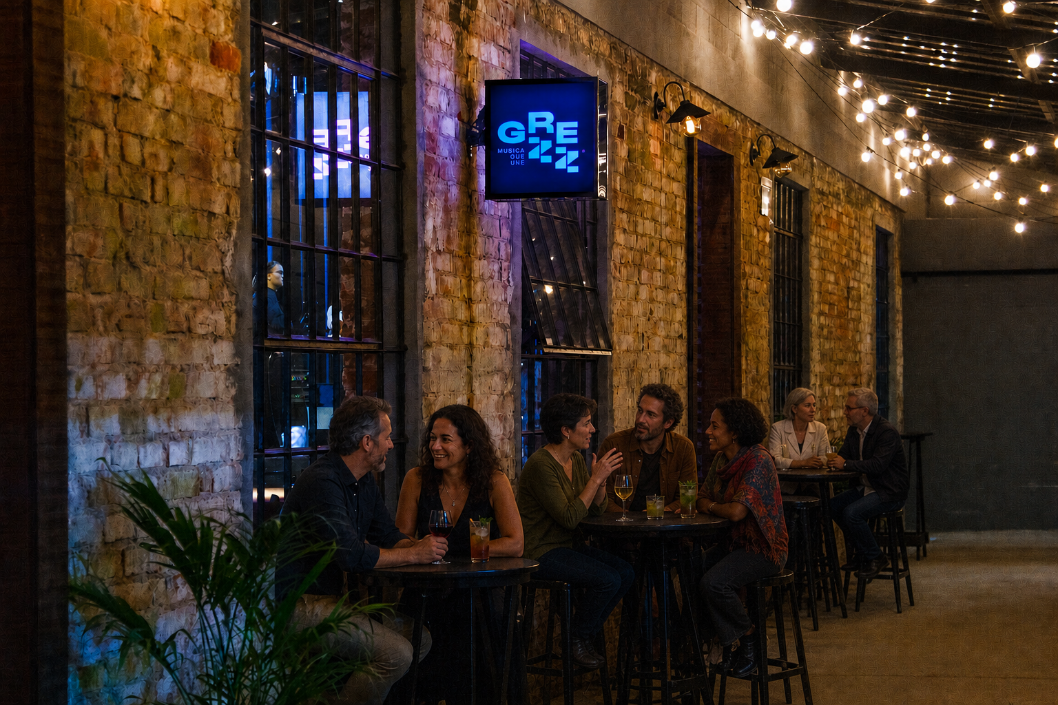 Clientes conversando e tomando drinks nas mesas externas do Grezz, em Porto Alegre